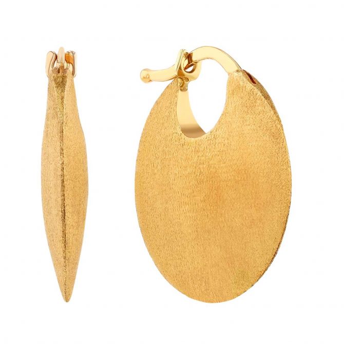 Yellow Gold Textured Disc Hoop Earrings